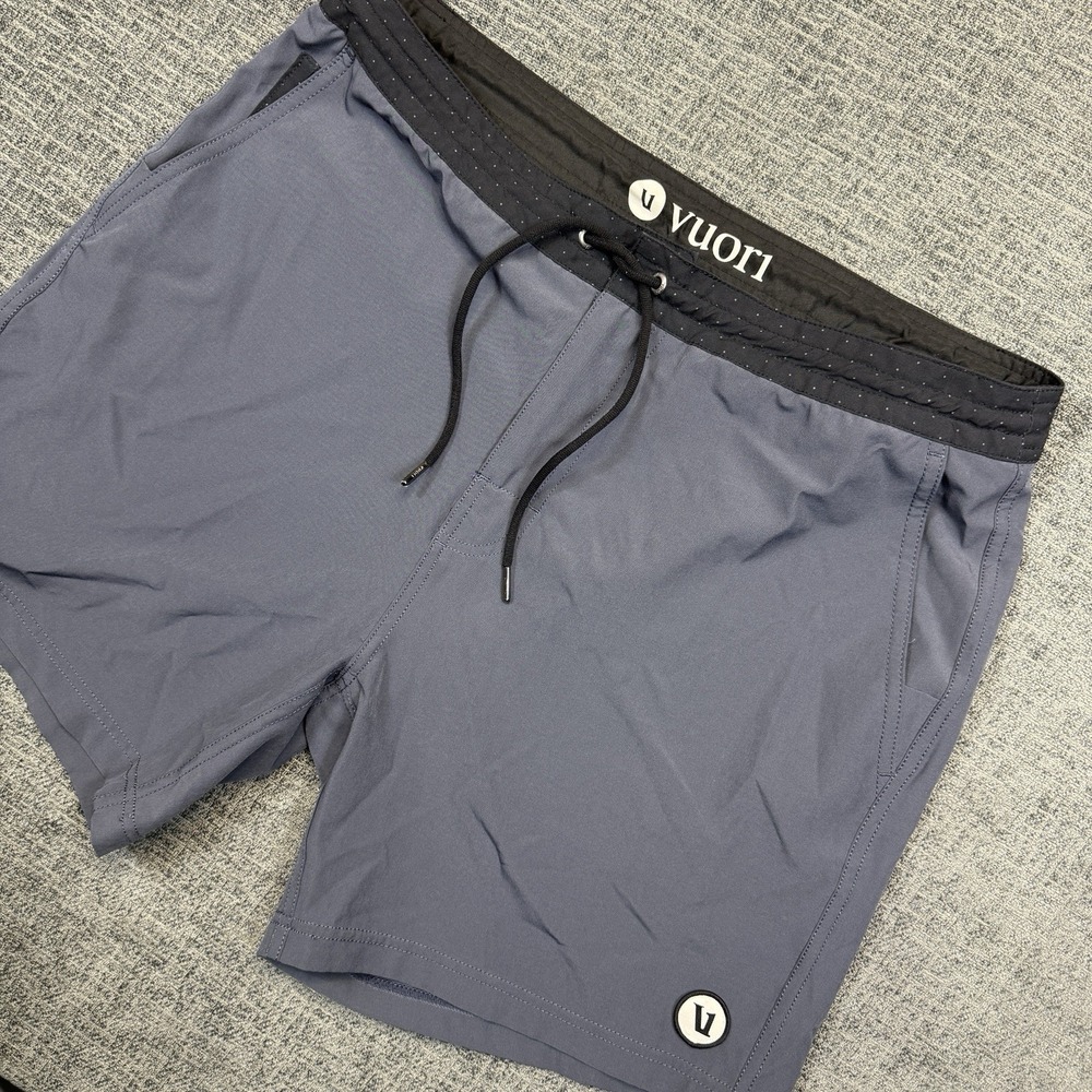 Vuori Athletic Shorts in Slate Blue with Black Waistband